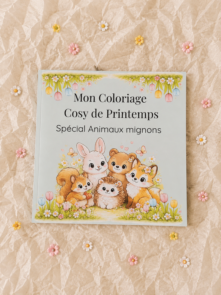 🌸 Mon Coloriage Cosy de Printemps – Spécial Animaux mignons 🐰🦔