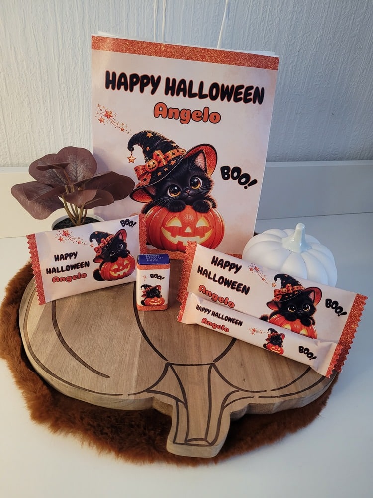 Box Halloween personnalisée enfant – Chat noir & citrouille